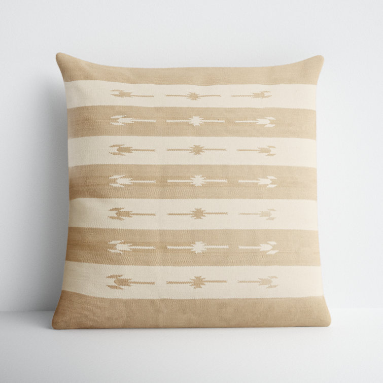 Estela Boho-Chic Taupe Striped Cotton Square Throw Pillow