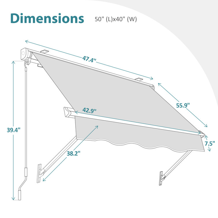 Dark Grey Polyester Manual Retractable Patio Window Awning
