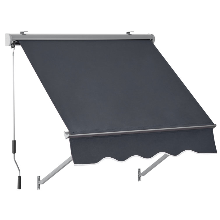 Dark Grey Polyester Manual Retractable Patio Window Awning