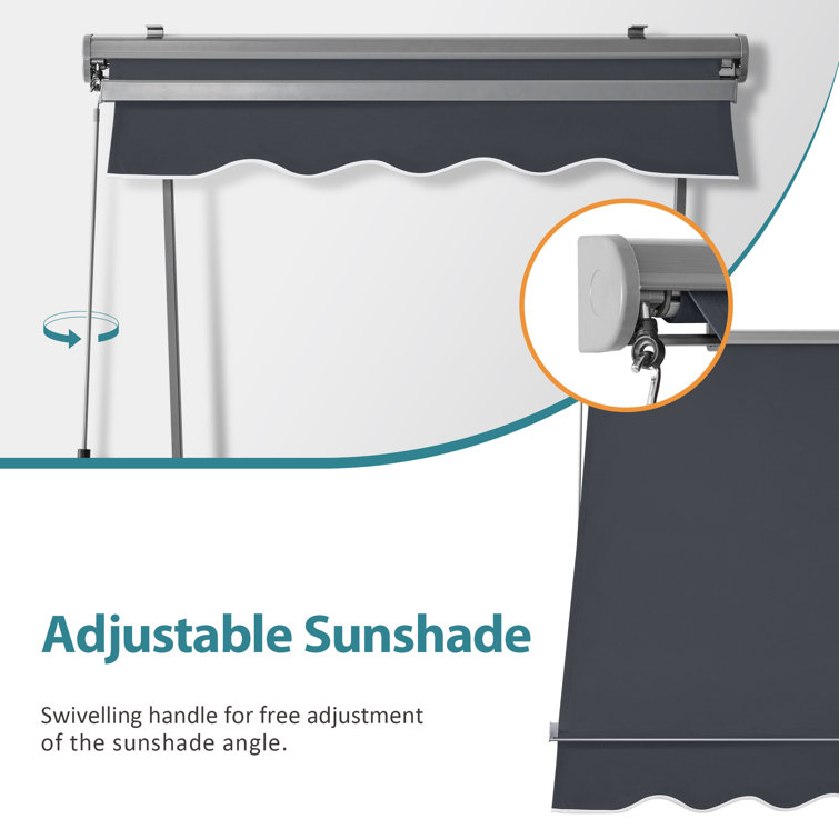 Dark Grey Polyester Manual Retractable Patio Window Awning