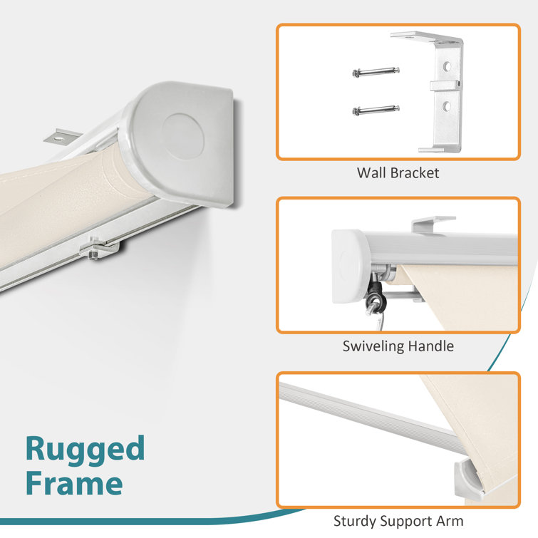 Beige Polyester Manual Retractable Patio Window Awning