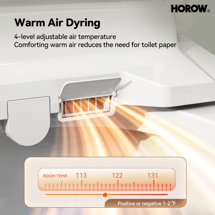 White Smart Bidet Seat with Warm Water and Heated Dryer