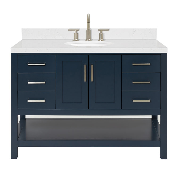 Midnight Blue Solid Wood Freestanding Single Bathroom Vanity with Quartz Top