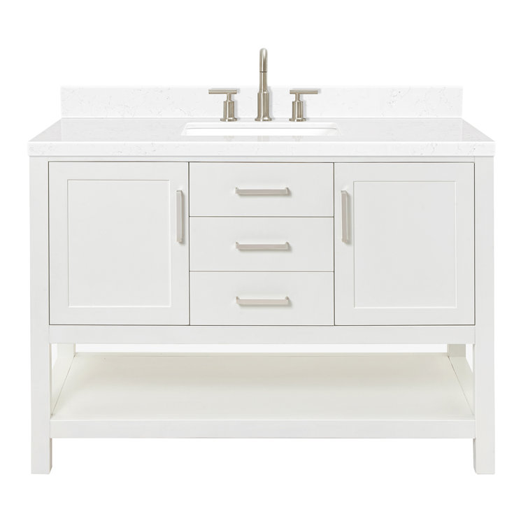 Magnolia 48" White Hardwood Freestanding Bathroom Vanity with Quartz Top