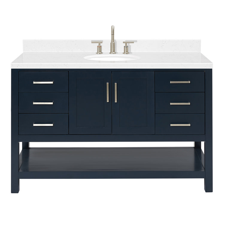 Midnight Blue Hardwood Single Bathroom Vanity with Carrara Quartz Top