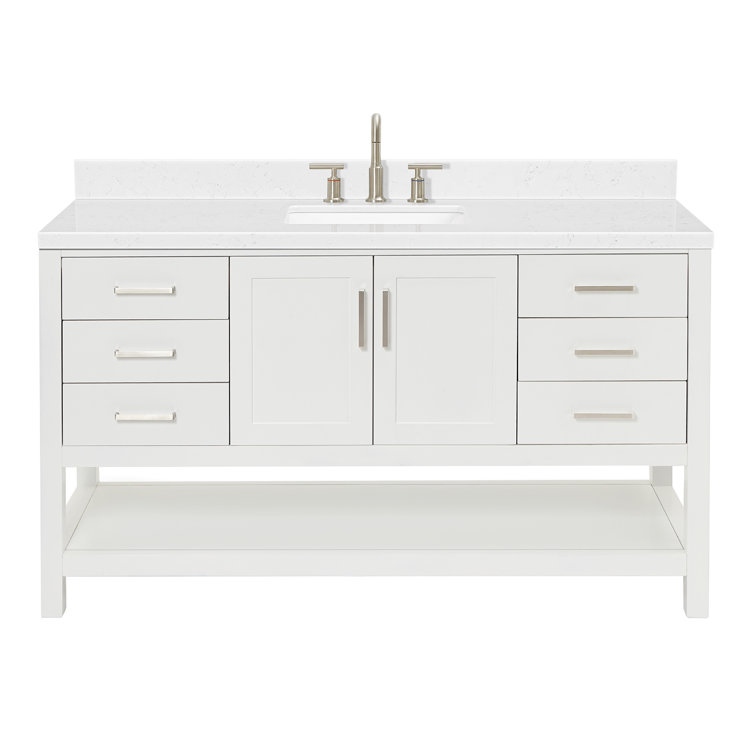 White 60" Single Sink Bathroom Vanity with Carrara Quartz Top