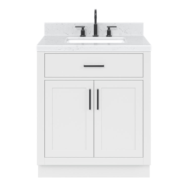 White Freestanding Single Bathroom Vanity with Carrara Quartz Top