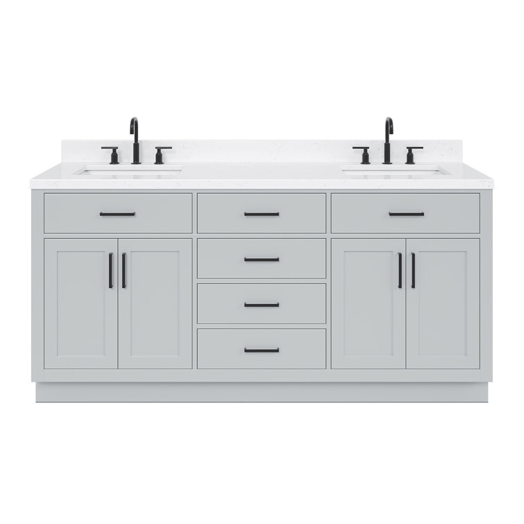 Gray Double Bathroom Vanity with Quartz Top and Storage