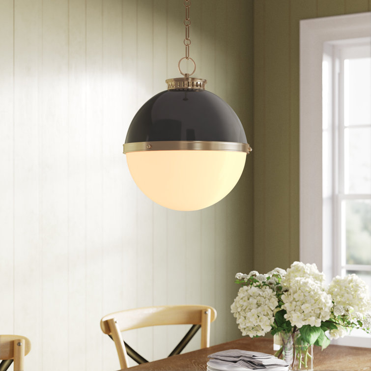 Latham 13.5" Opal Glass Globe Pendant in Aged Bronze