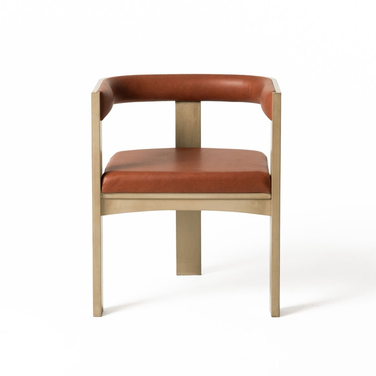 Low Back White Faux Leather Arm Chair with Wood Frame