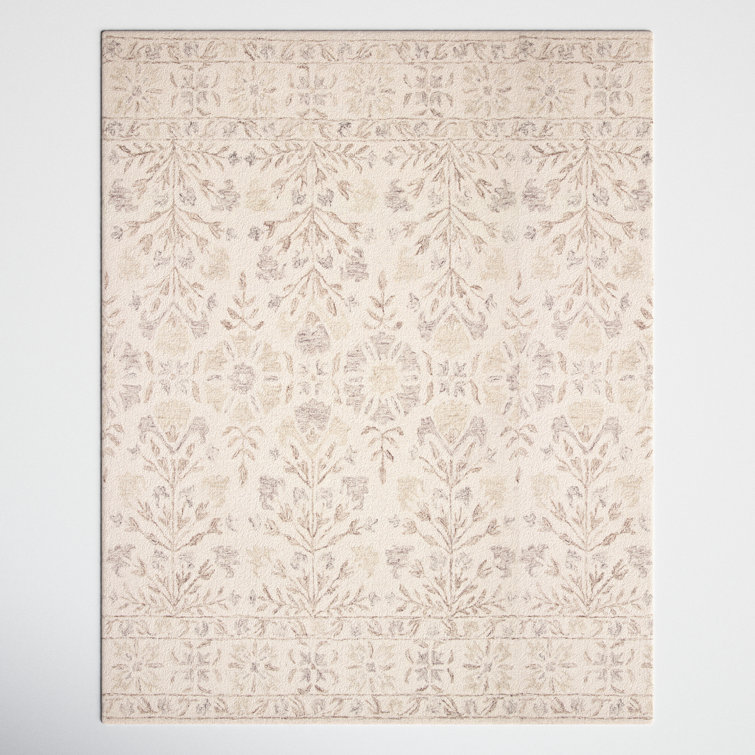 Handmade Ivory Floral Wool Area Rug