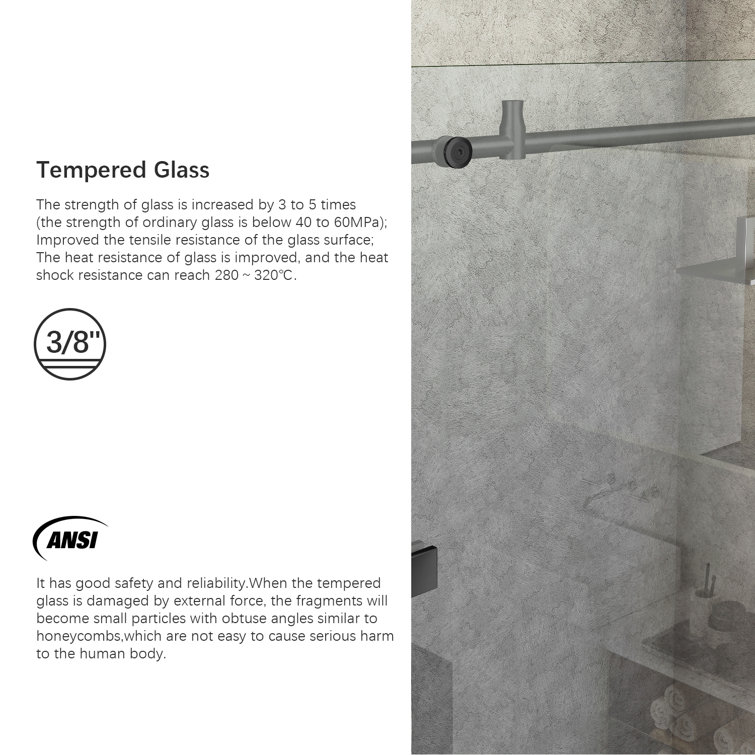 Black Frameless Sliding Shower Door with Clear Tempered Glass