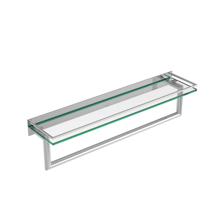 Elegant 24" Polished Chrome Glass Shelf with Towel Bar