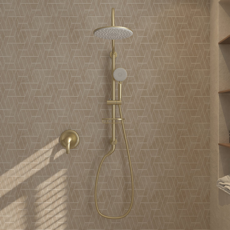 Brushed Gold Large Dual Round Wall Mounted Shower System