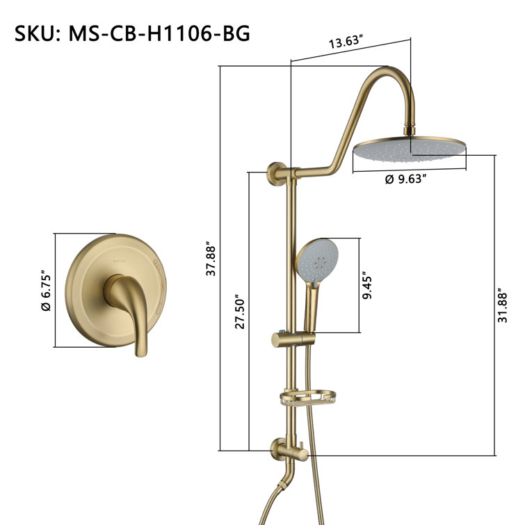 Brushed Gold Large Dual Round Wall Mounted Shower System