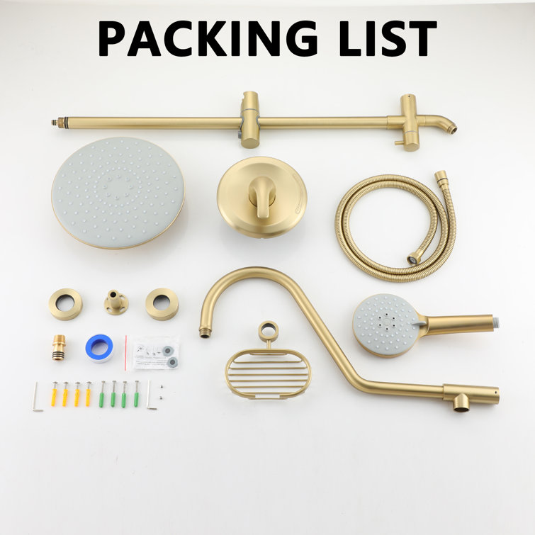 Brushed Gold Large Dual Round Wall Mounted Shower System