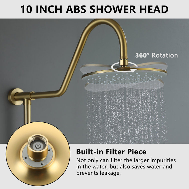 Brushed Gold Large Dual Round Wall Mounted Shower System