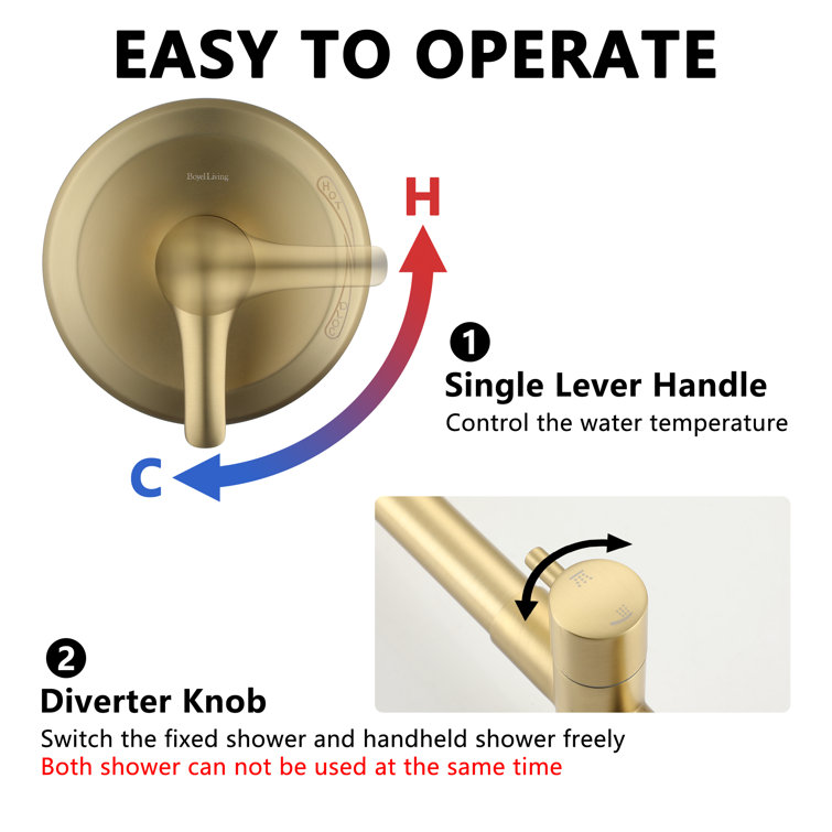 Brushed Gold Large Dual Round Wall Mounted Shower System