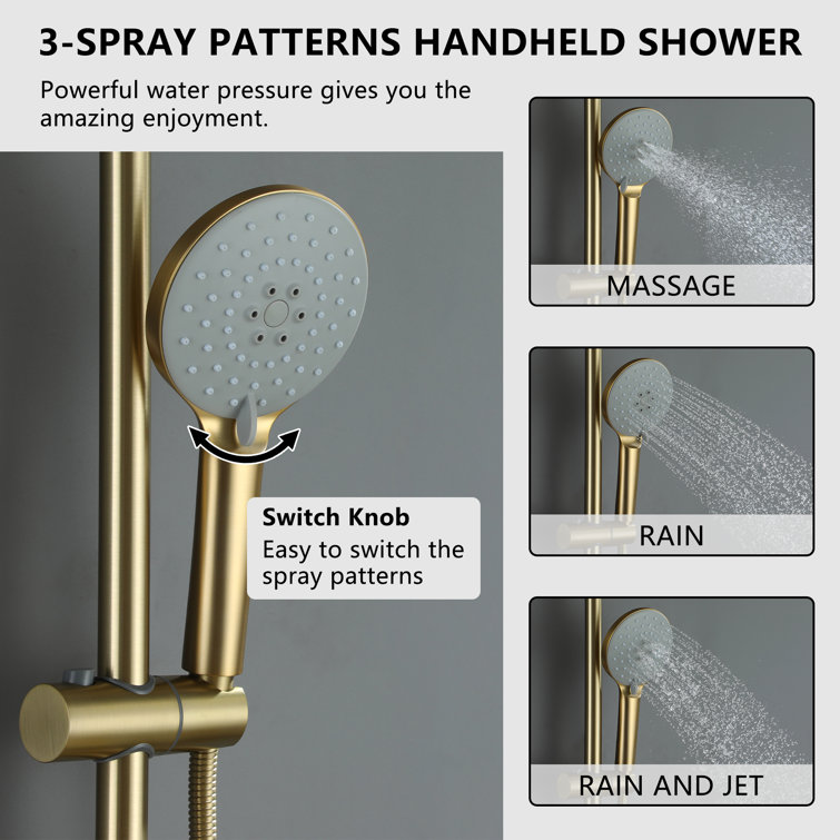 Brushed Gold Large Dual Round Wall Mounted Shower System