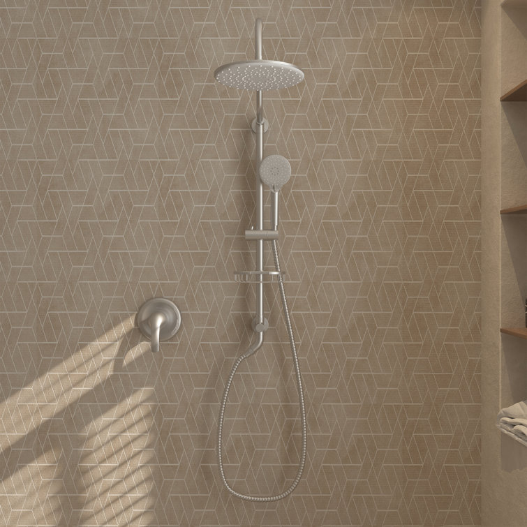 Brushed Nickel Dual Head Wall Mounted Rain Shower System