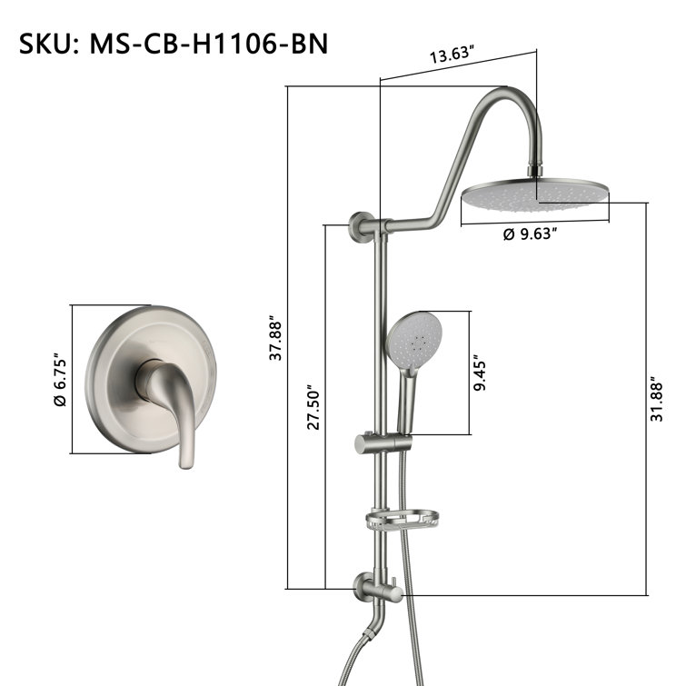 Brushed Nickel Dual Head Wall Mounted Rain Shower System