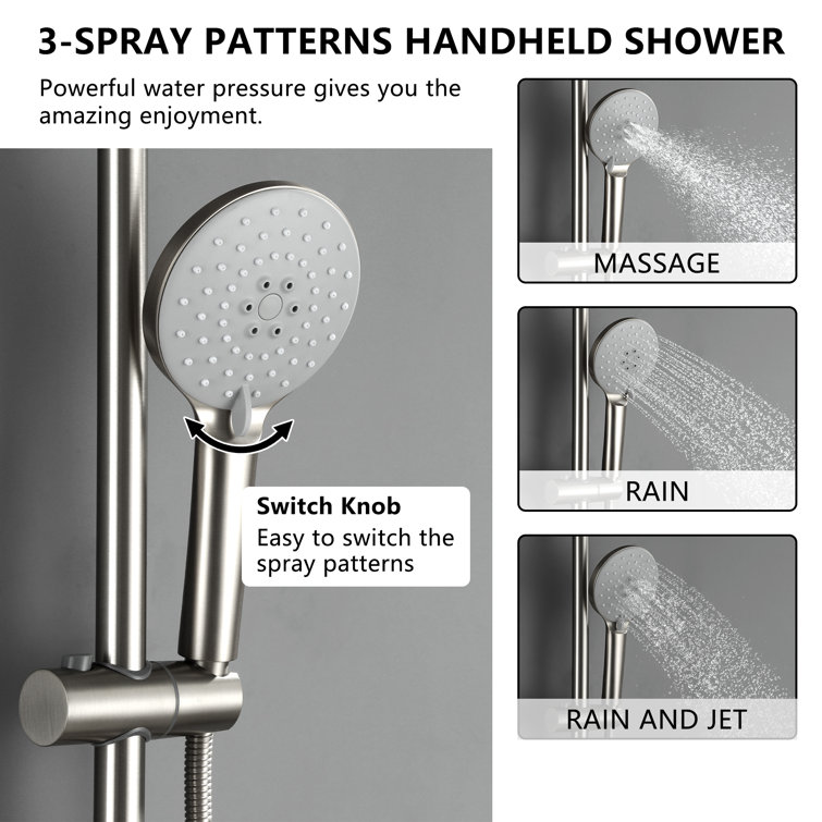 Brushed Nickel Dual Head Wall Mounted Rain Shower System