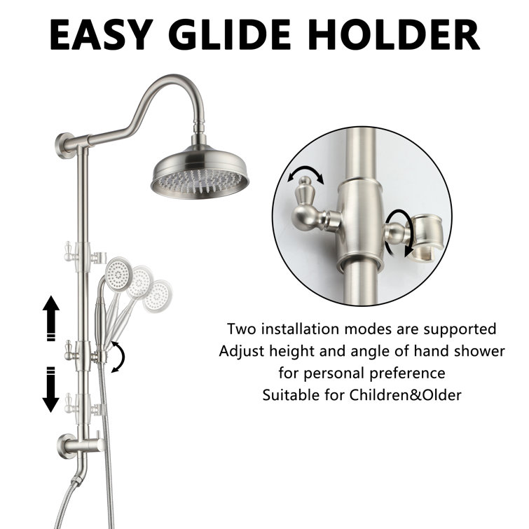 Brushed Nickel Dual Rain and Handheld Shower System