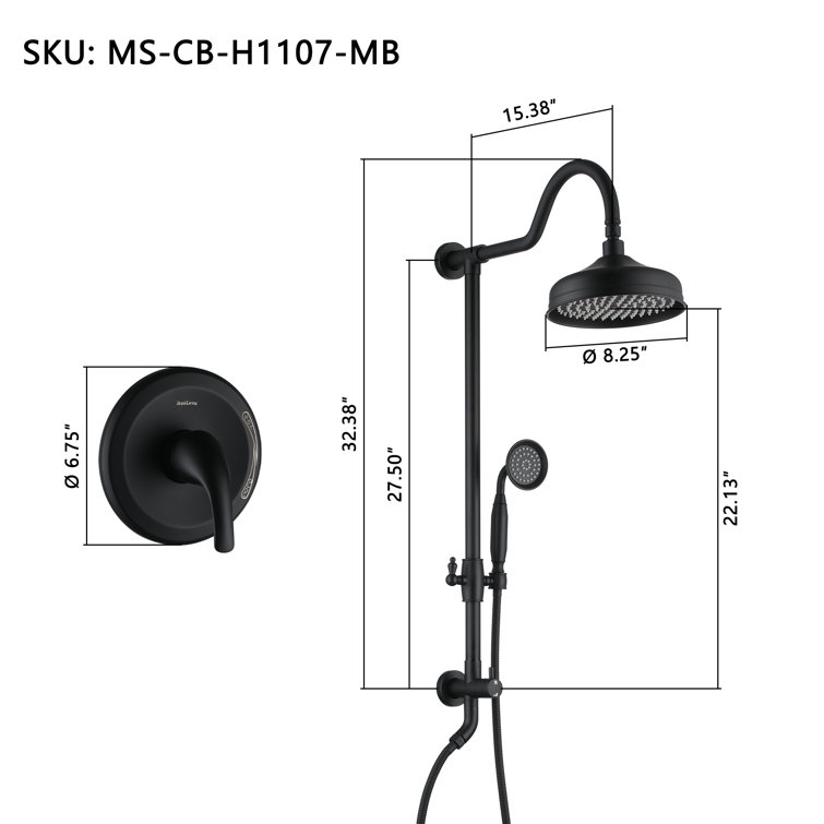 Matte Black Dual Head Rain Shower System with Handheld