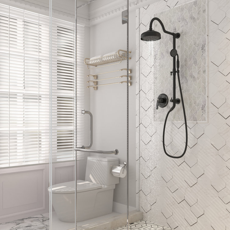 Matte Black Dual Head Rain Shower System with Handheld