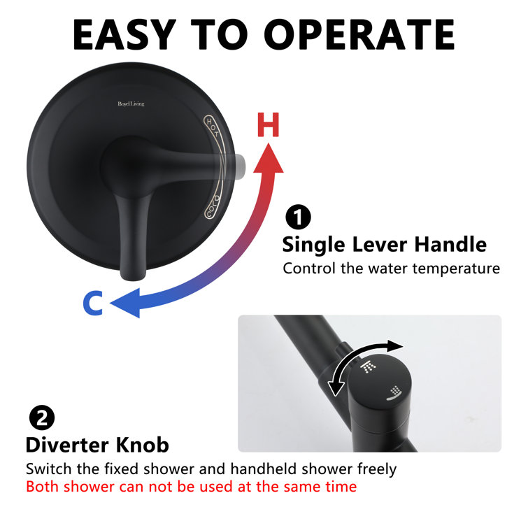 Matte Black Dual Head Rain Shower System with Handheld