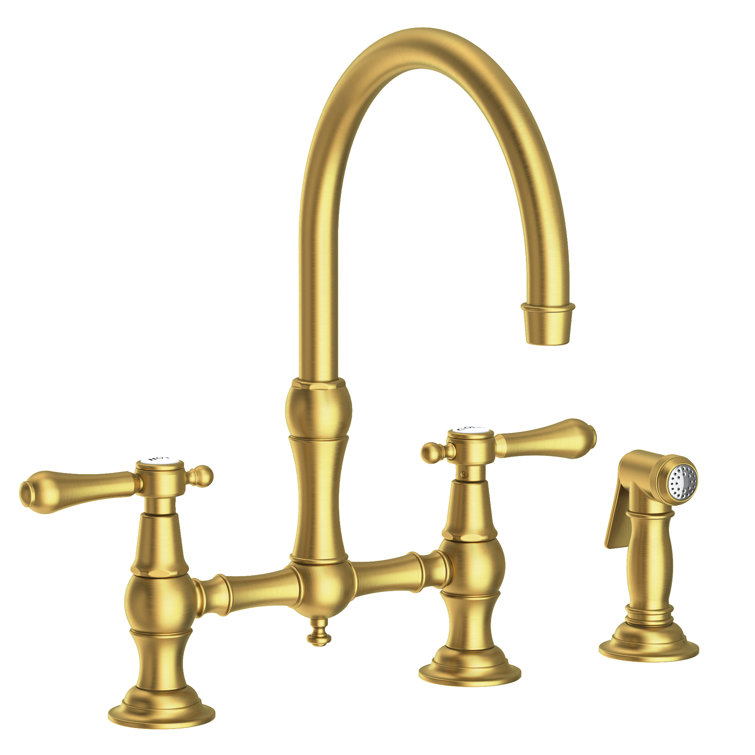Satin Brass Bridge Kitchen Faucet with Side Spray