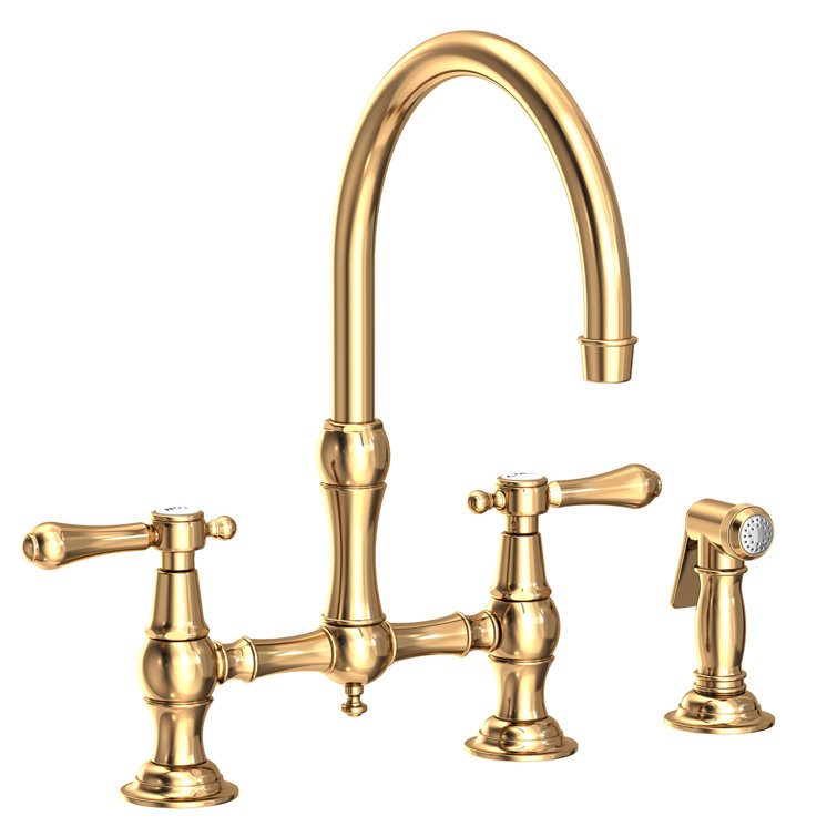 Polished Brass Kitchen Bridge Faucet with Side Spray