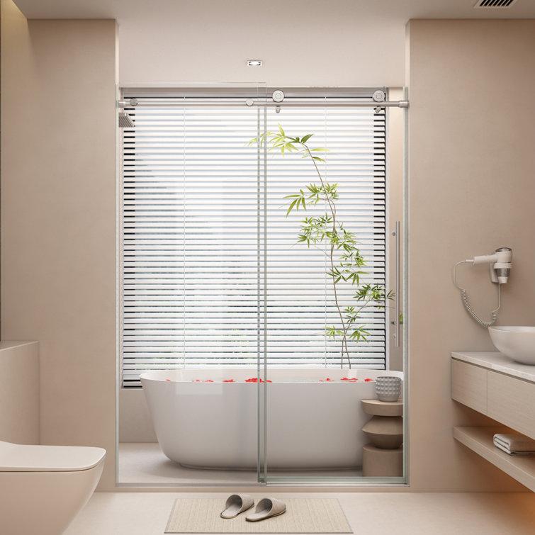 59'' W x 76'' H Single Sliding Frameless Shower Door with 3/8" (10 mm) Clear Tempered Glass