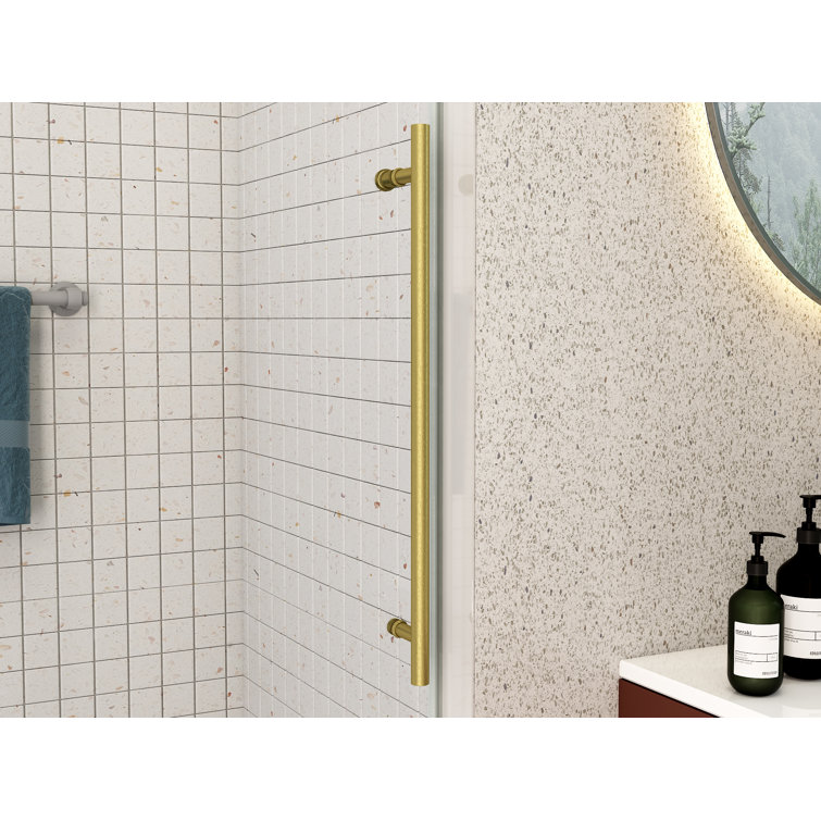 55" Gold Frameless Sliding Shower Door with Clear Tempered Glass