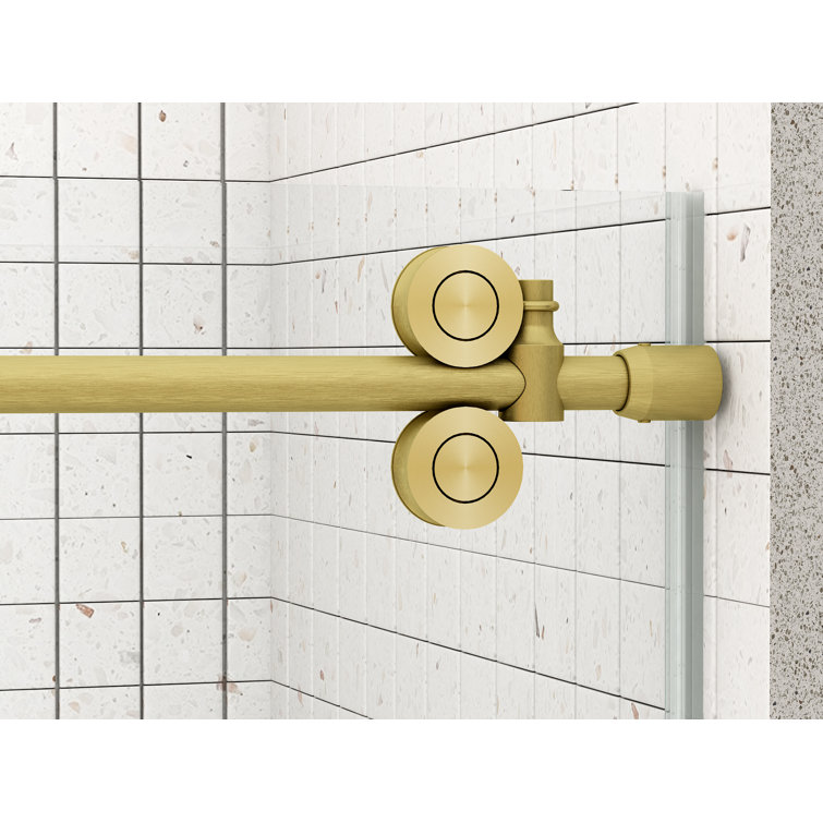 55" Gold Frameless Sliding Shower Door with Clear Tempered Glass