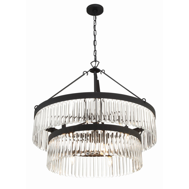 Forged Black and Crystal Two-Tier Chandelier with Steel Frame