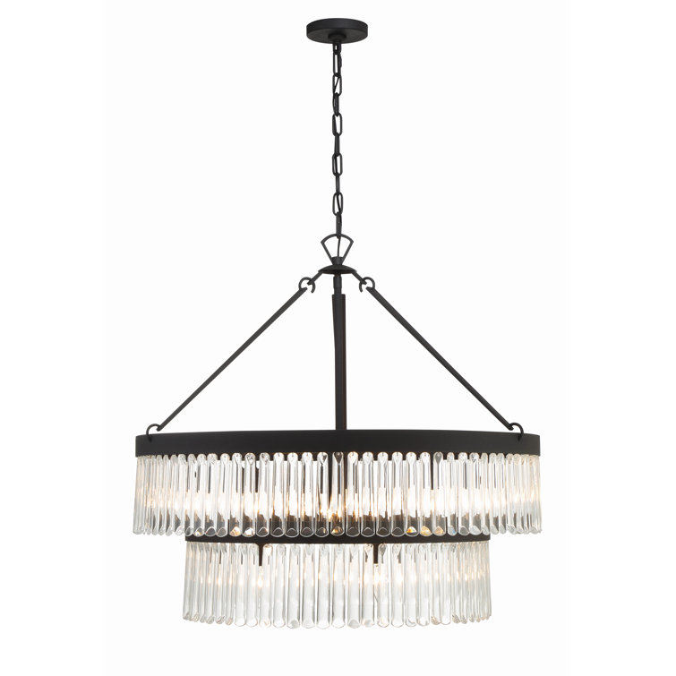 Forged Black and Crystal Two-Tier Chandelier with Steel Frame