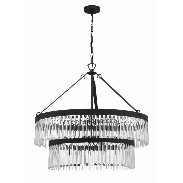 Forged Black and Crystal Two-Tier Chandelier with Steel Frame