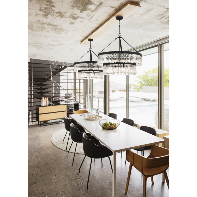 Forged Black and Crystal Two-Tier Chandelier with Steel Frame