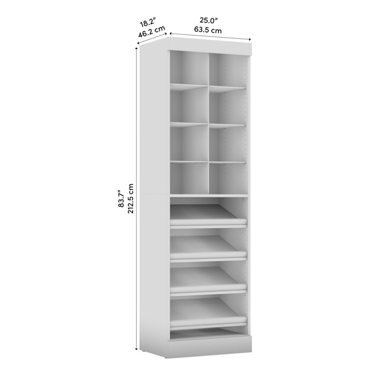 Modern White 25" Cubby Storage Tower with Slanted Shelves