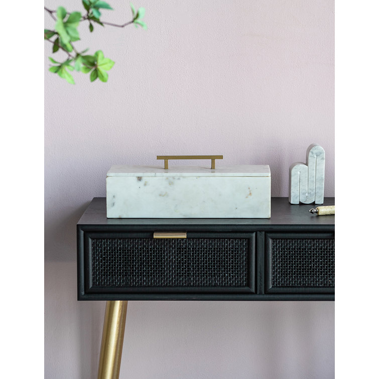 White Marble Decorative Box with Brass Handle