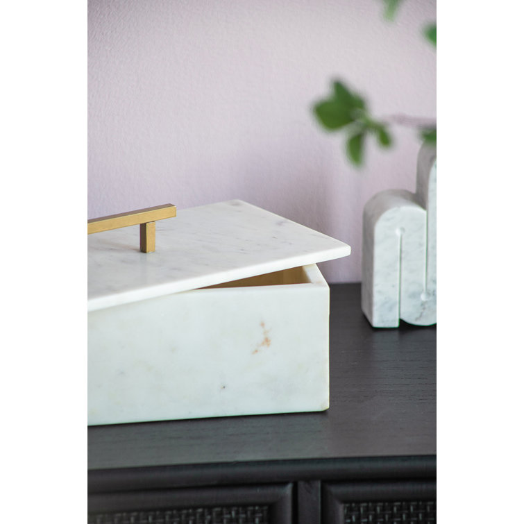 White Marble Decorative Box with Brass Handle