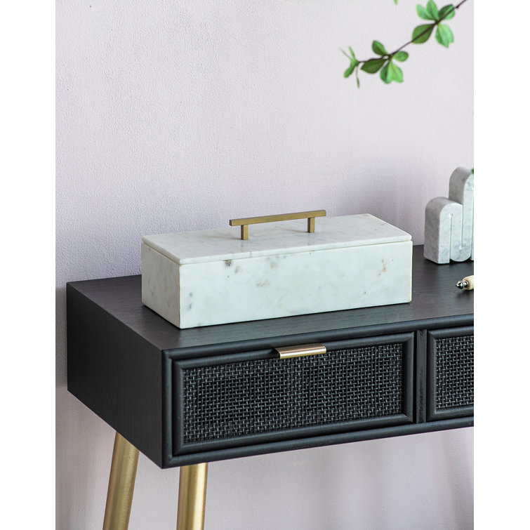 White Marble Decorative Box with Brass Handle