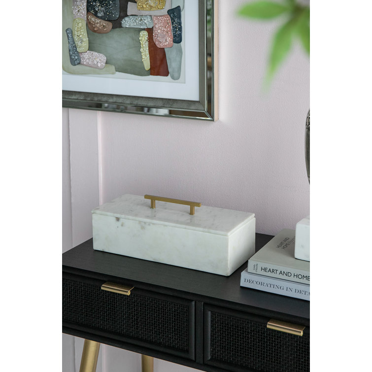 White Marble Decorative Box with Brass Handle