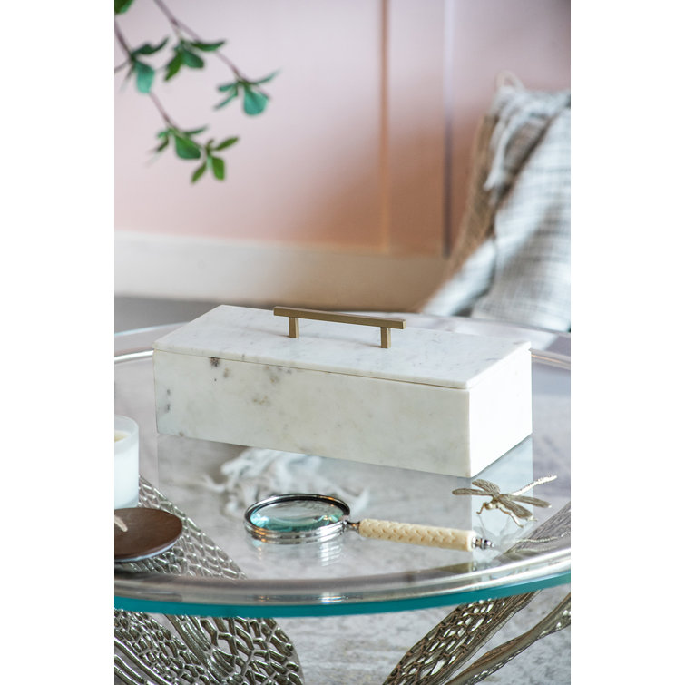 White Marble Decorative Box with Brass Handle