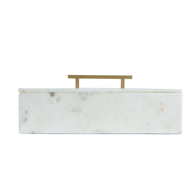White Marble Decorative Box with Brass Handle