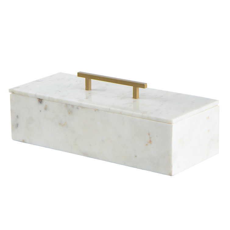 White Marble Decorative Box with Brass Handle