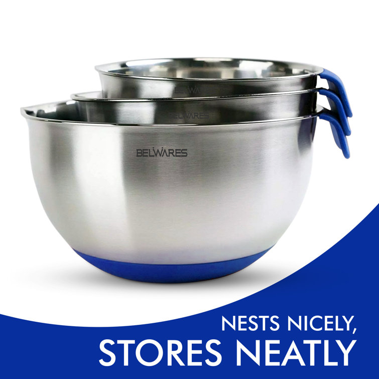 Blue Stainless Steel Mixing Bowl Set with Lids and Graters