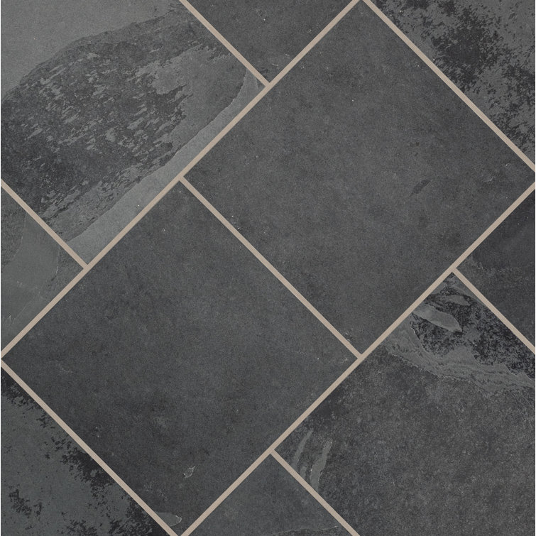 Montauk Black 16" x 16" Textured Slate Floor and Wall Tile