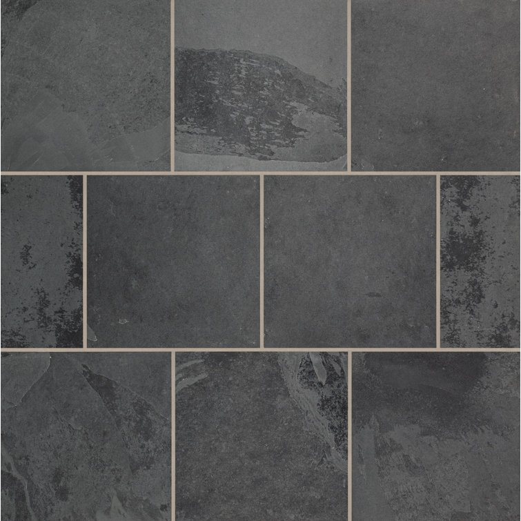 Montauk Black 16" x 16" Textured Slate Floor and Wall Tile